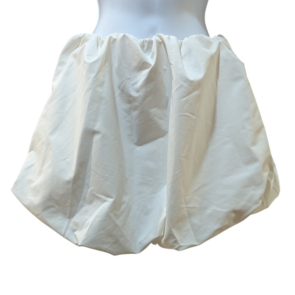 Zara White Mid Rise Balloon Bubble Hem Mini Skirt Elastic‎ Waist  XS